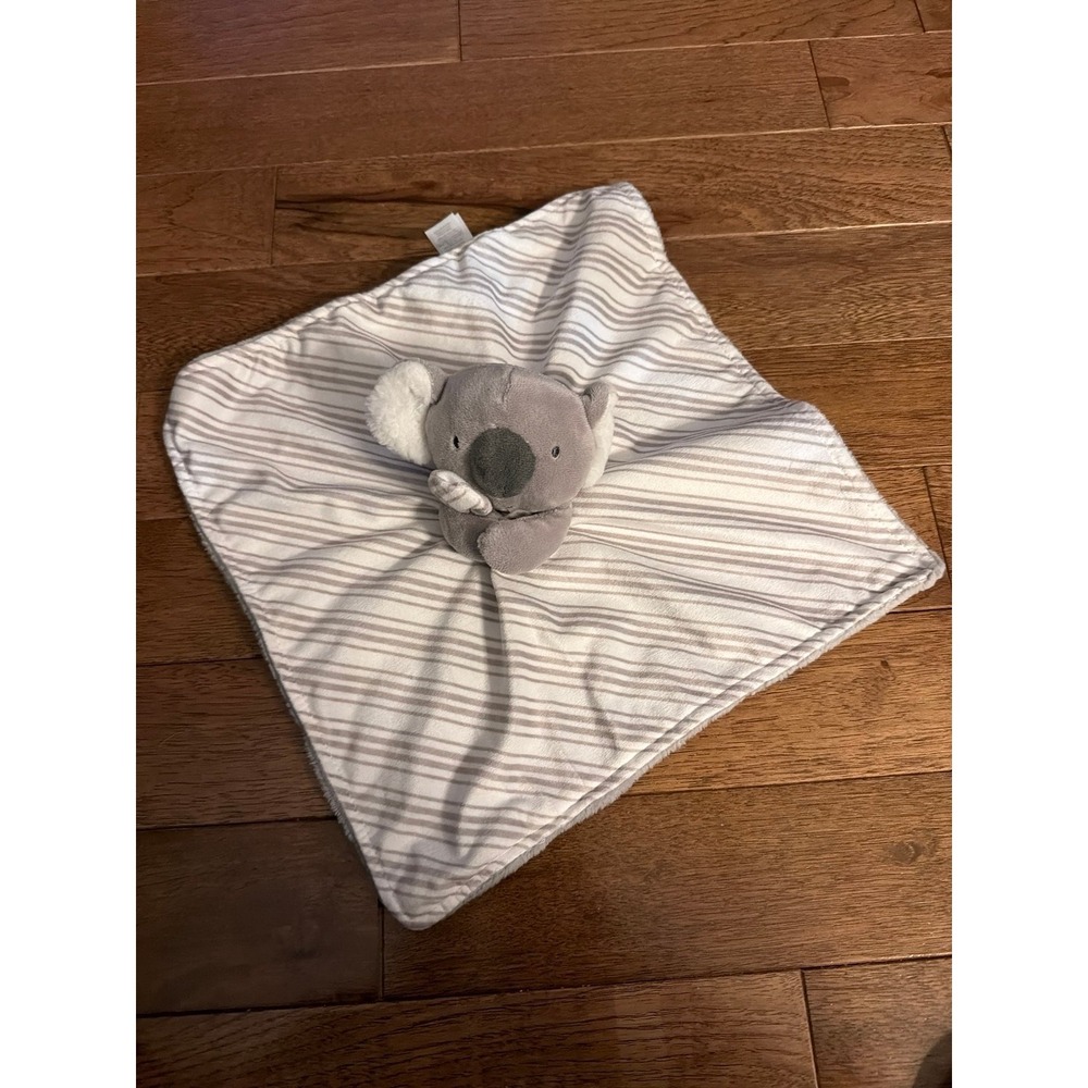 Carters just one you gray striped Koala Baby Security Blanket